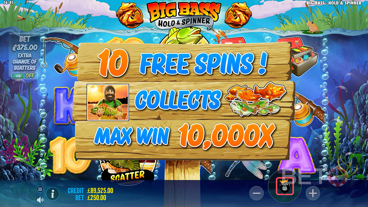 Vind 10.000x Din indsats i Big Bass Bonanza Hold and Spinner spilleautomaten!
