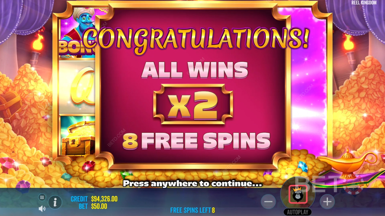 Vind 8 gratis spins med 3 eller flere scatter-symboler