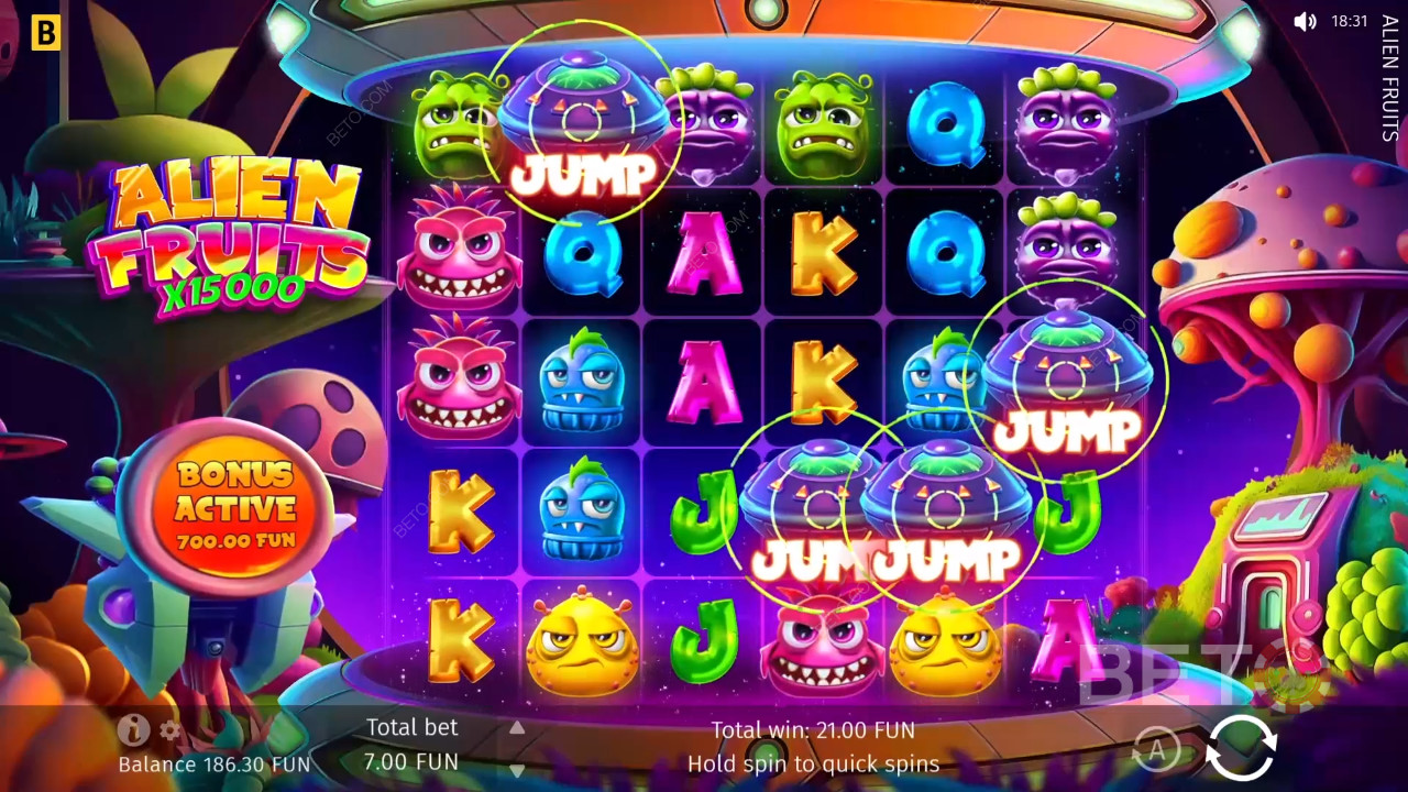 Bonusfunktioner i Alien Fruits fra BGaming forklaret
