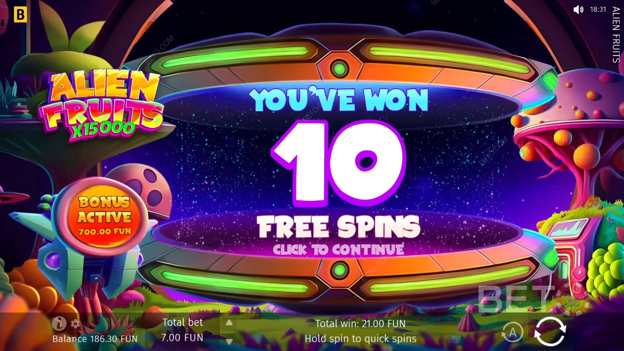 Vind 15.000 gange din indsats i Alien Fruits spilleautomaten!