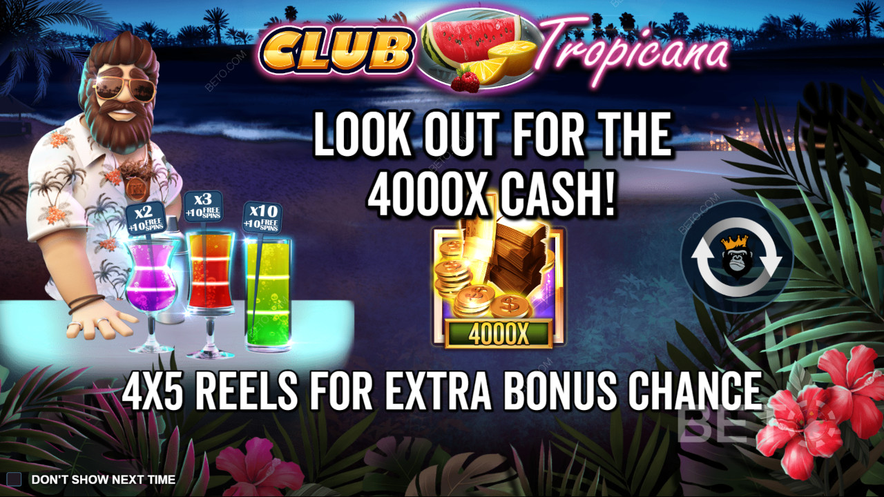 Nyd større hjul, spændende funktioner og en god Max Win i Club Tropicana spilleautomaten