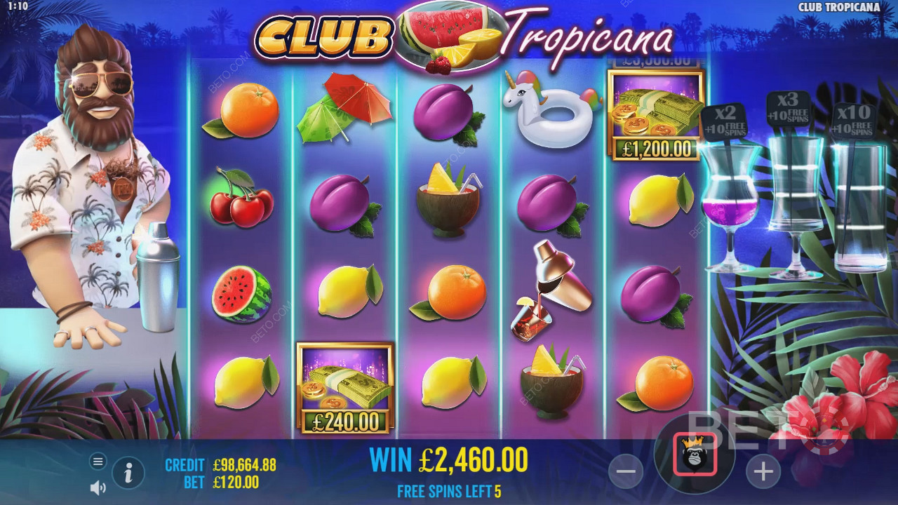 Pengesymbolerne under Free Spins i Club Tropicana 