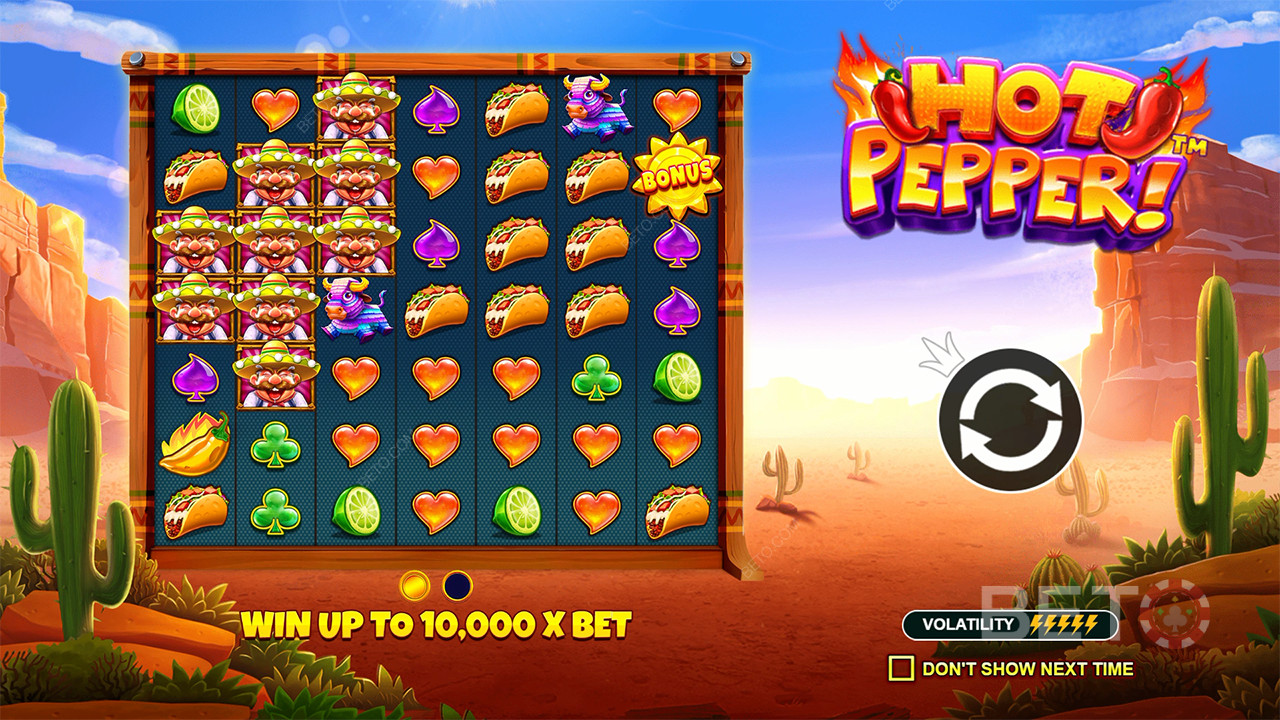 En maksimal gevinst på 10.000x din indsats venter dig i Hot Pepper spilleautomaten