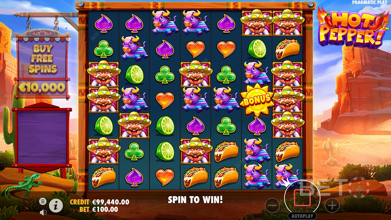 Nyd et kæmpe grid med Klyngeudbetalinger på Hot Pepper online spilleautomaten