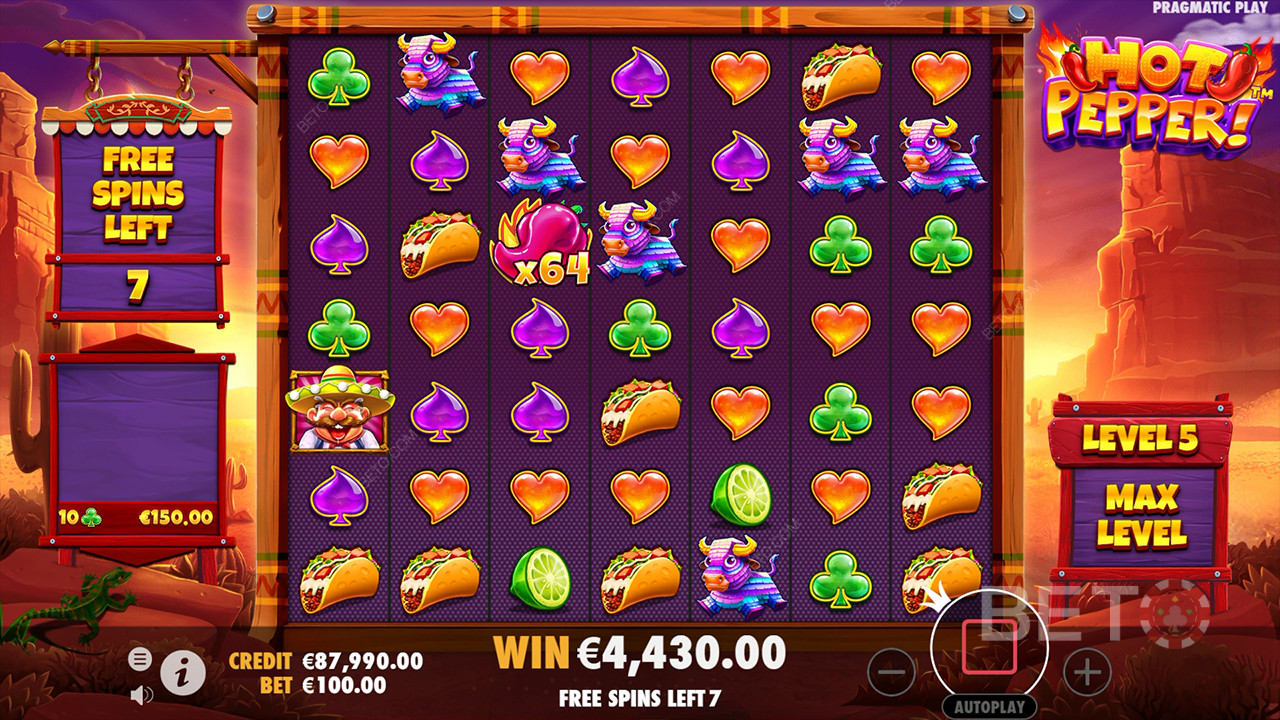 Niveau 5 er aktivt under Gratis Spins, så du kan lande større Multiplikatorer