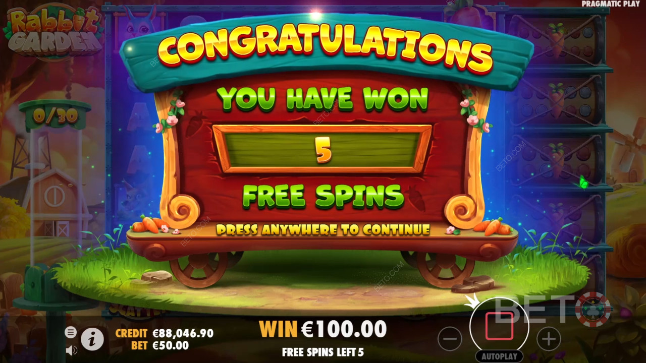 Få 5 gratis spins ved at lande mindst 4 Scatter-symboler