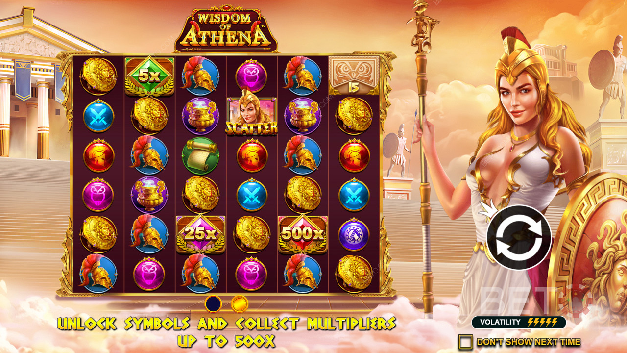 Du får kæmpe Multiplikatorer på Wisdom of Athena online spillemaskinen