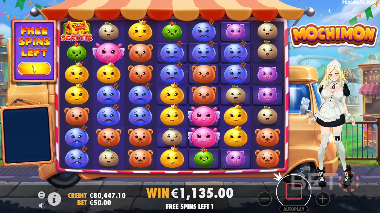 Få multiplikatorer op til 128x i Mochimon online spilleautomat