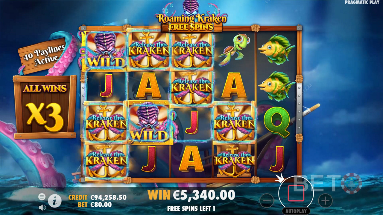 Sticky Wild-symboler gør det nemt at vinde i Free Spins i Release the Kraken-spilleautomaten