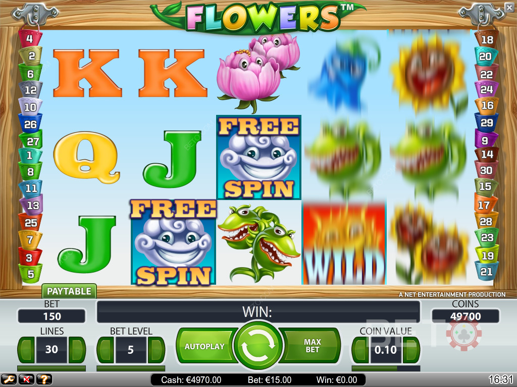 Venter på flere scatter-symboler for at udløse gratisspil i Flowers