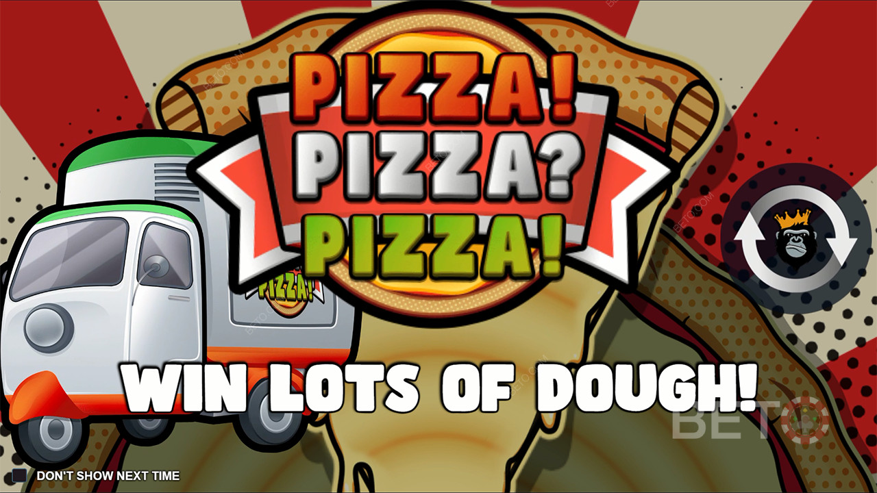 Jagt en maks. gevinst på over 7.000x dit indskud i Pizza! Pizza? Pizza! spilleautomaten