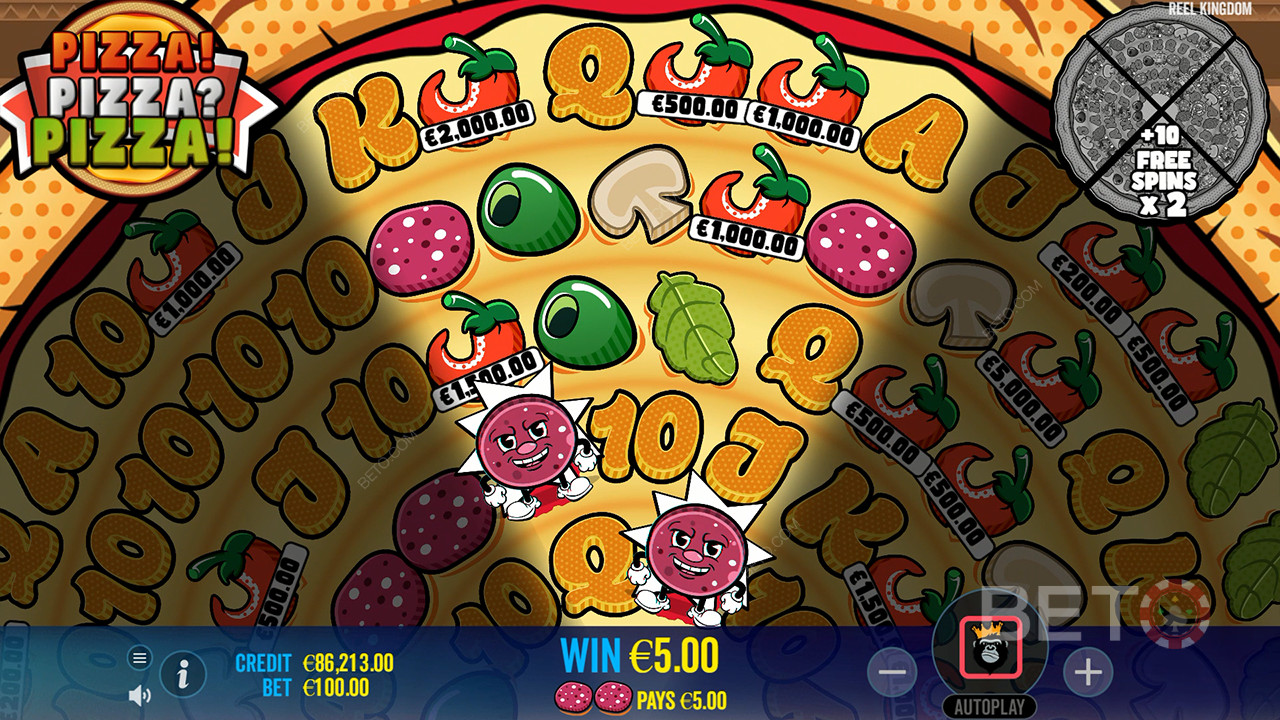 Pengesymbolerne øger potentialet i Free Spins i Pizza! Pizza? Pizza! spilleautomat