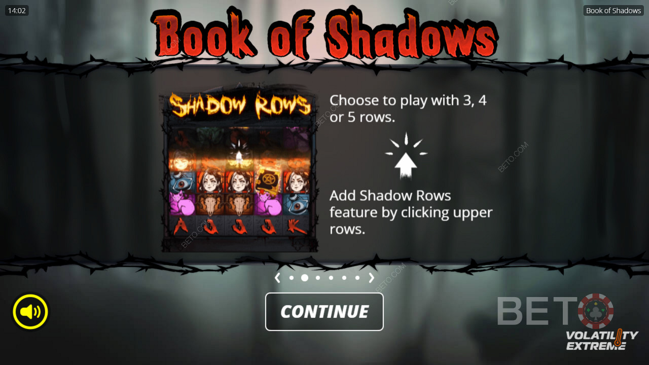 Lås op for alle 5 rækker eller spil med kun 3 rækker i Book of Shadows-spilleautomaten