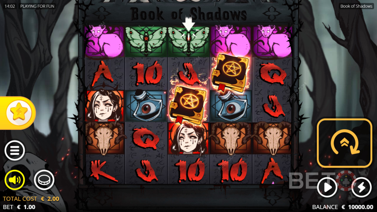 Aktivér alle fem rækker i Book of Shadows spilleautomaten for endnu større gevinster