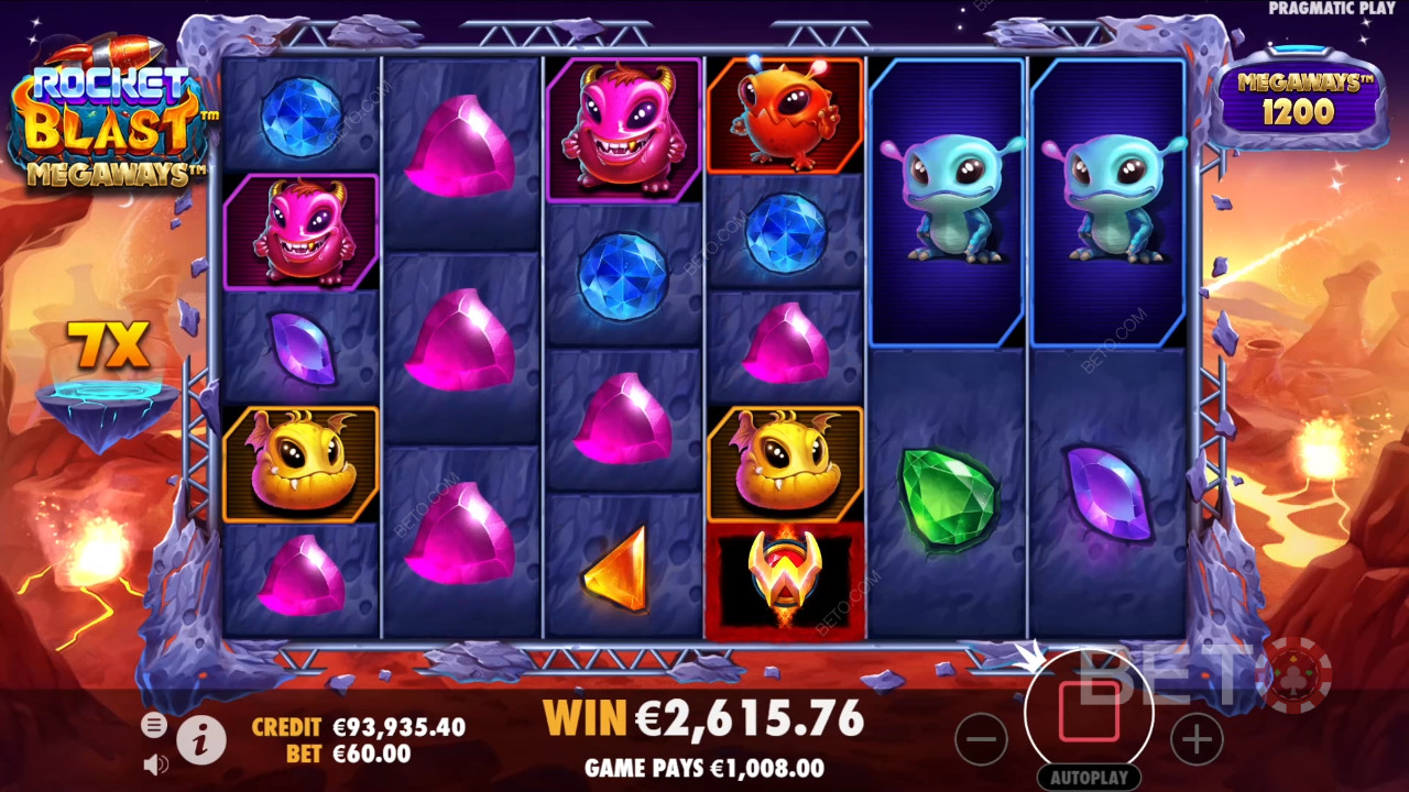 Bonusfunktioner i Rocket Blast Megaways fra Pragmatic Play