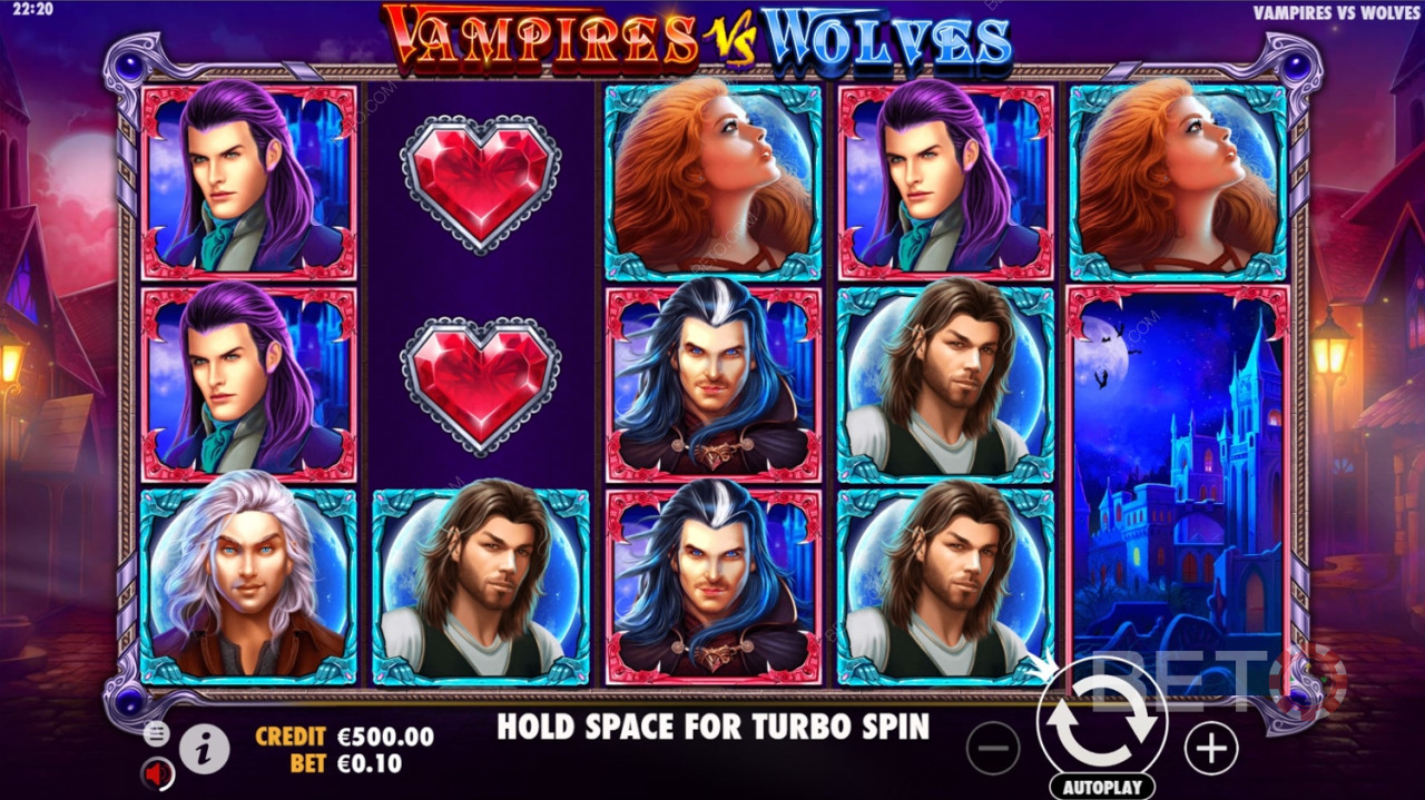 Forskellige højtbetalende symboler i Vampires vs Wolves