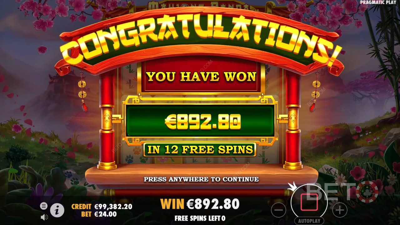 Vind 5.000x Din indsats på Mahjong Panda spilleautomaten!