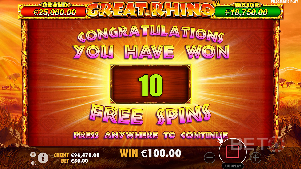 Vind 500x Din indsats i Great Rhino online spilleautomat!
