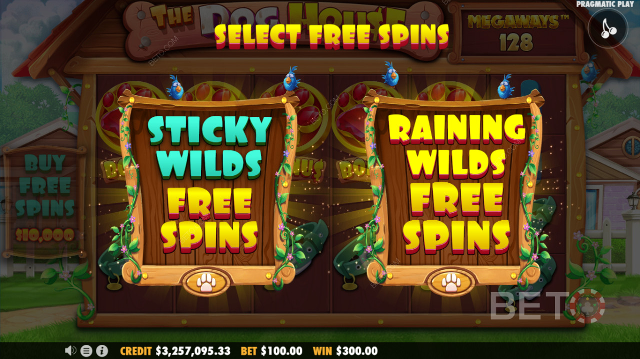 To gratis spilmuligheder - Sticky Wilds eller Raining Wilds Free Spins-funktion