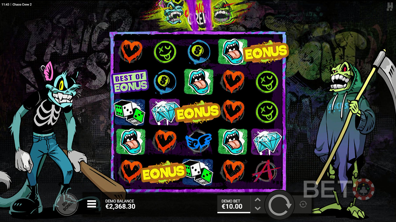 Udløs bonusspillet ved at lande 3 bonussymboler i Chaos Crew 2 online spilleautomat