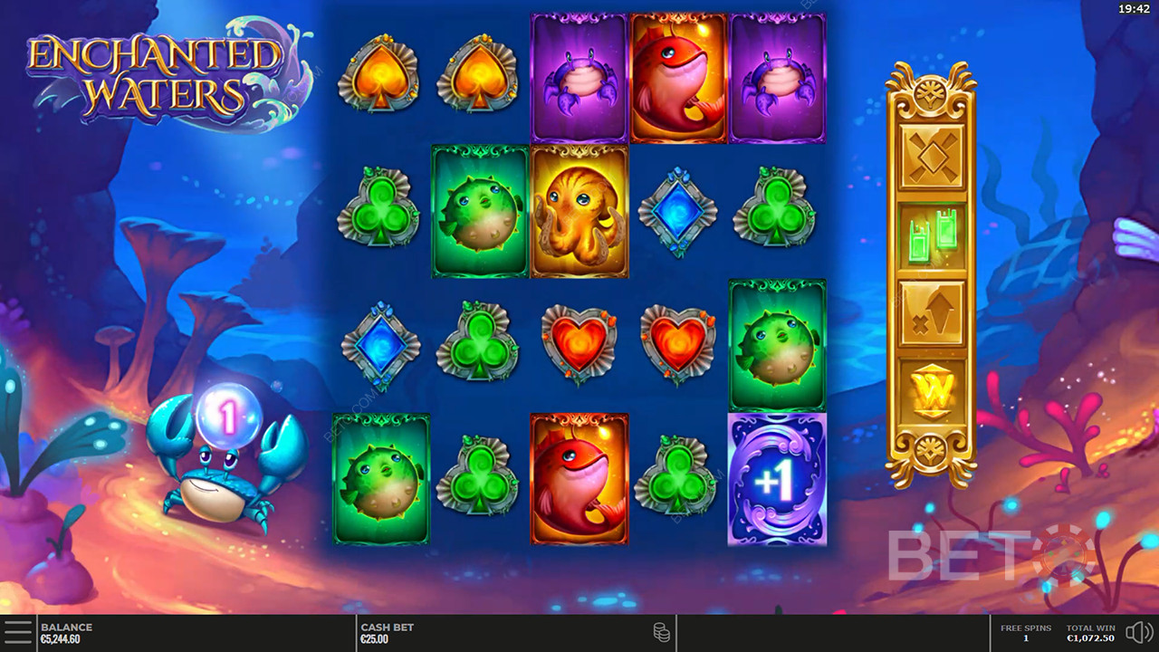 Magiske modifikatorer forbliver aktive under gratis spins i Enchanted Waters