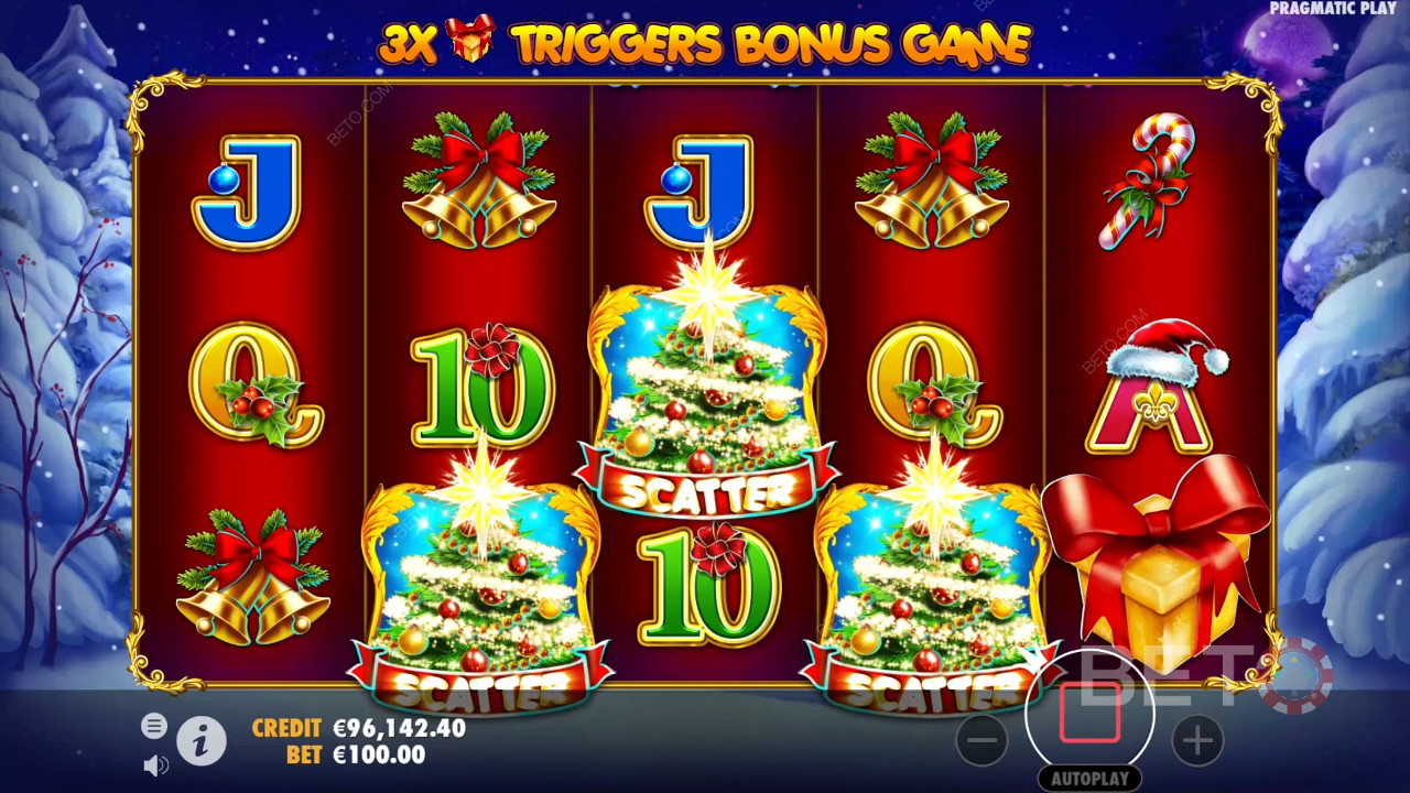 3 juletræsscatter-symboler udløser Free Spins-bonussen.