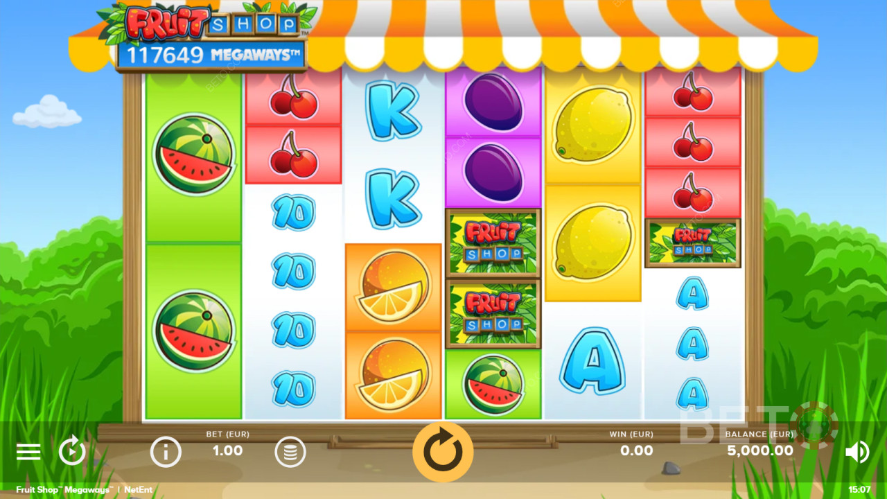 Farverige frugtsymboler i Fruit Shop Megaways