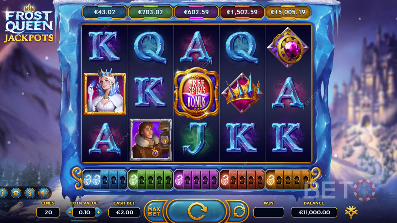 Frost Queen Jackpots spillemaskine med masser af bonus features og 5 jackpots!