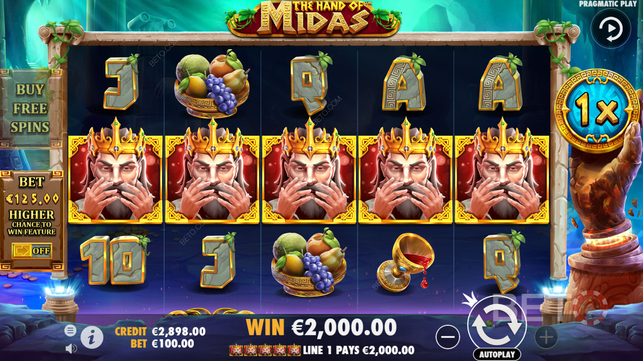 5 Kong Midas symboler betaler stort på The Hand of Midas spillemaskinen