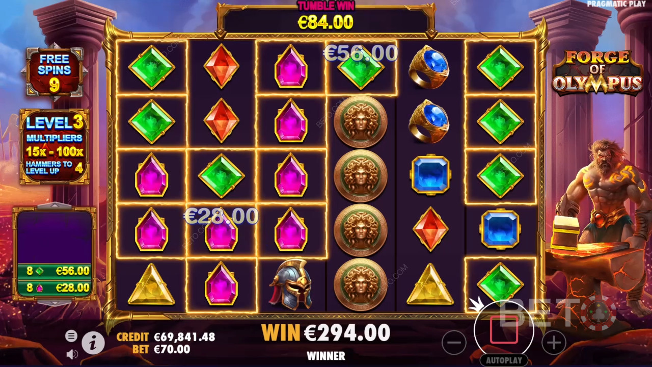 Multiplikatorer og laviner hjælper dig til store gevinster i Gratis Spins
