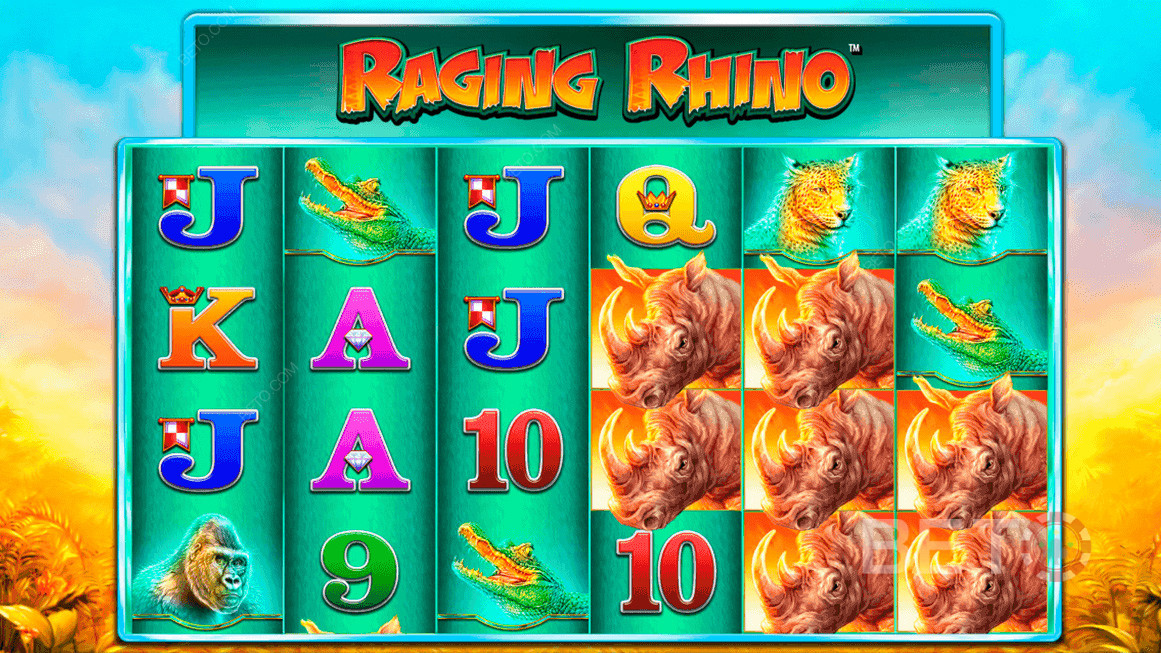 Farverige dyresymboler i Raging Rhino