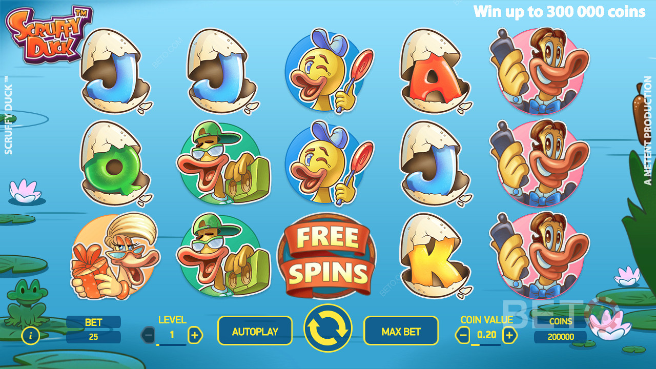 Scruffy Duck tilbyder dig 5 forskellige free spin-funktioner