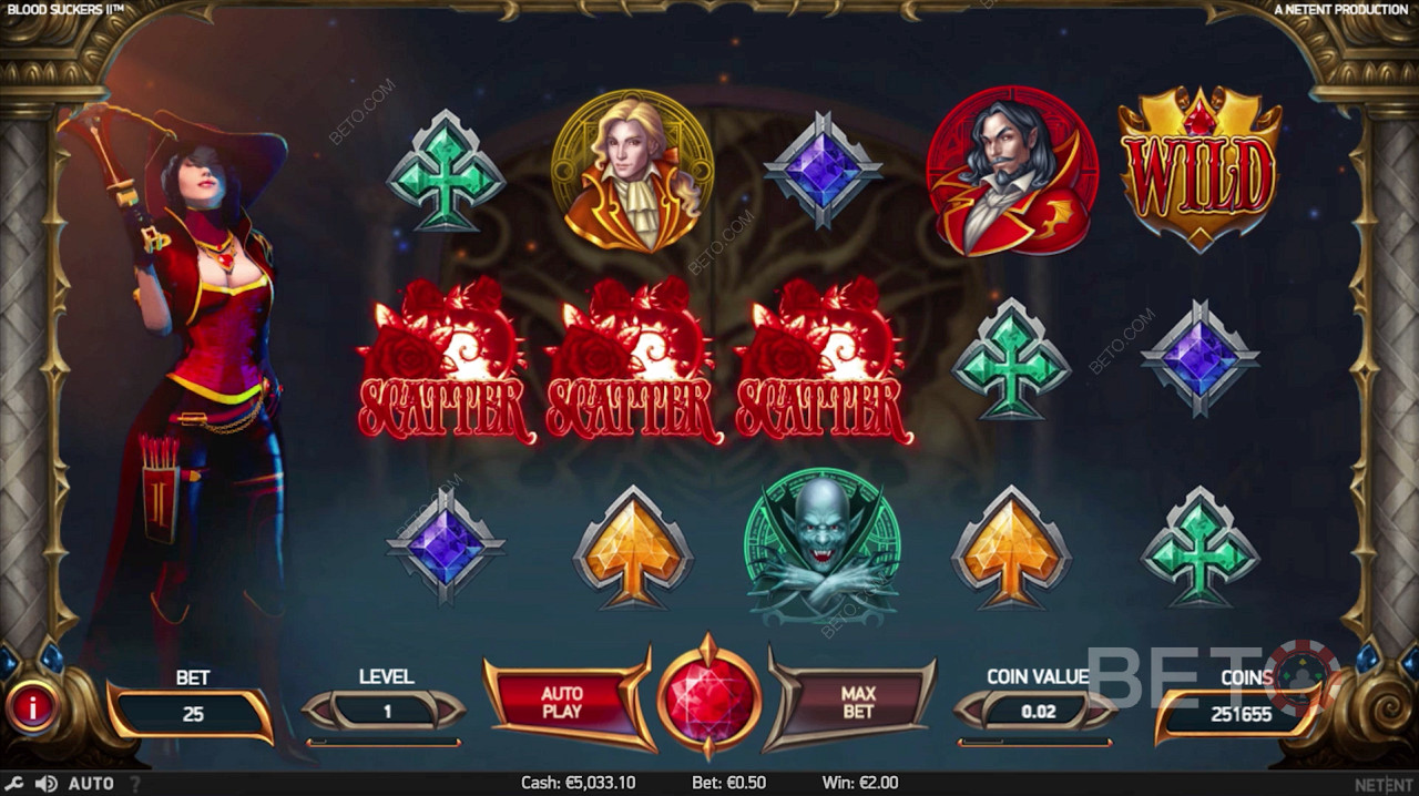 3 scatter-symboler udløser bonusrunden i Blood Suckers 2