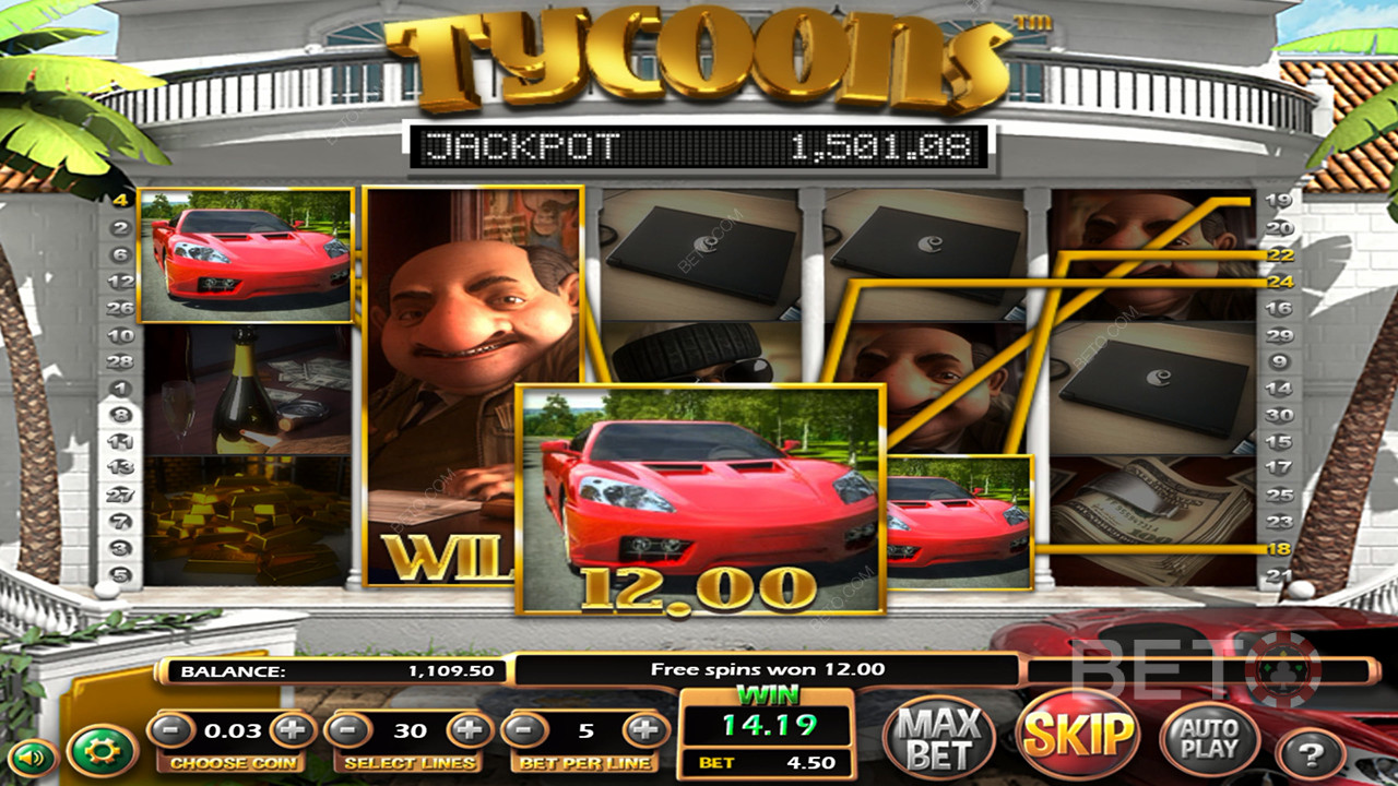 Det vilde hjul gør Gratis Spins mere spændende i Tycoons spilleautomaten