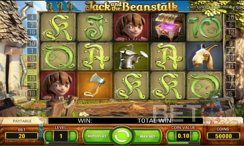 Forskellige almindelige lavt betalende symboler i Jack and the Beanstalk