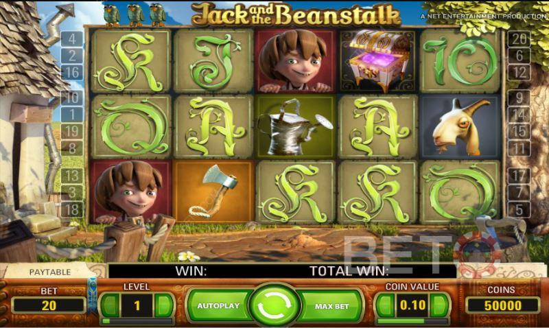 Forskellige almindelige lavtbetalende symboler i Jack og Bønnestagen