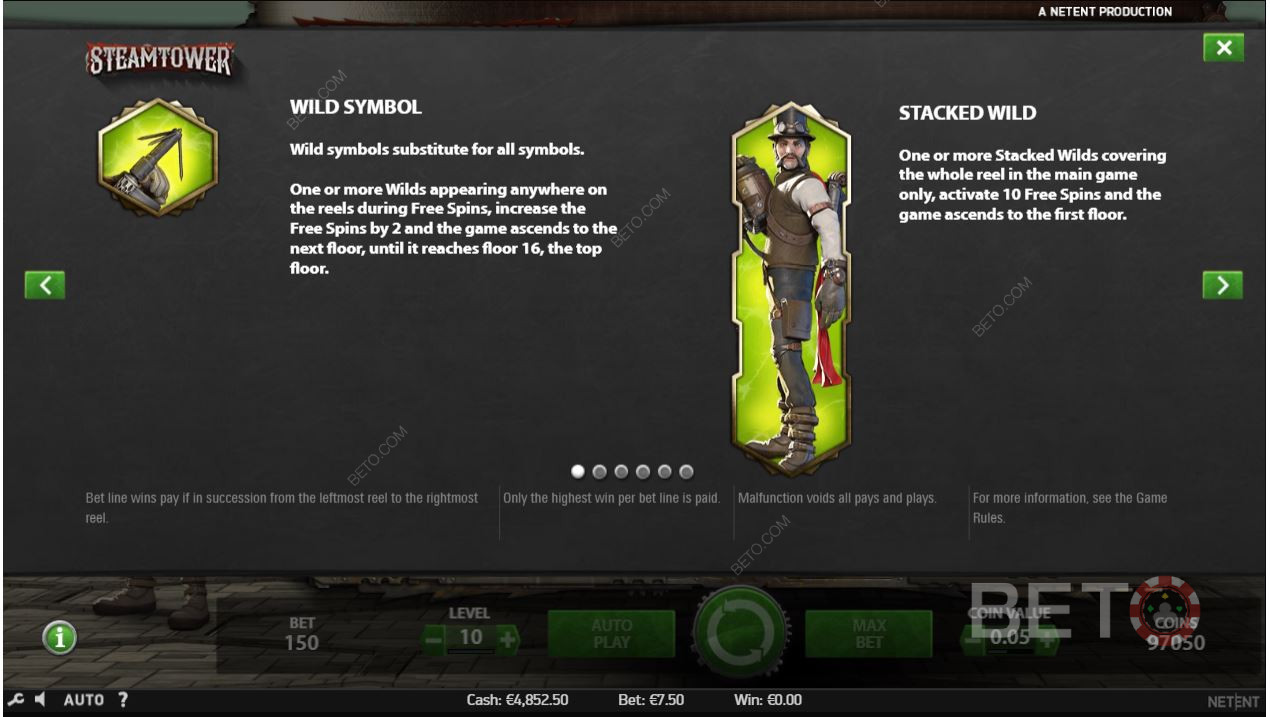 Hjælpesektion til Steam Tower online spilleautomat