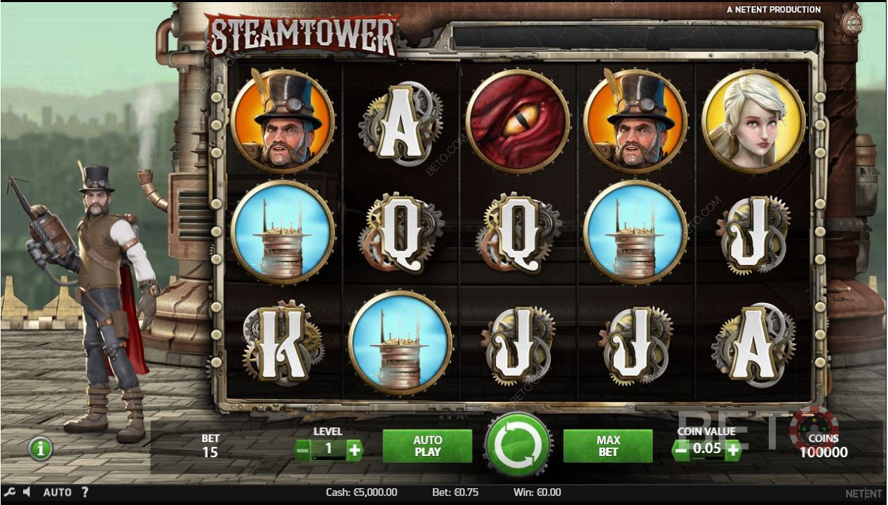 Steam Tower spillemaskinens RTP er på 97,04%.
