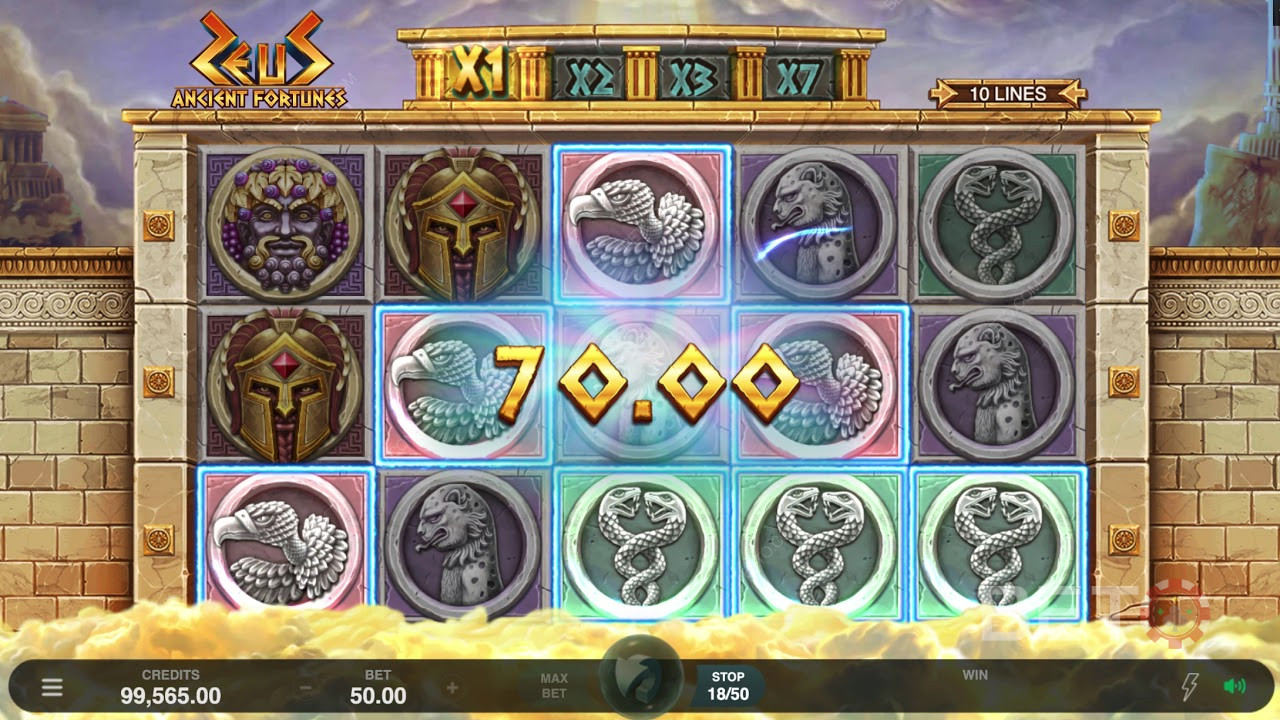 Scor en stor gevinst i Ancient Fortunes: Zeus spilleautomat