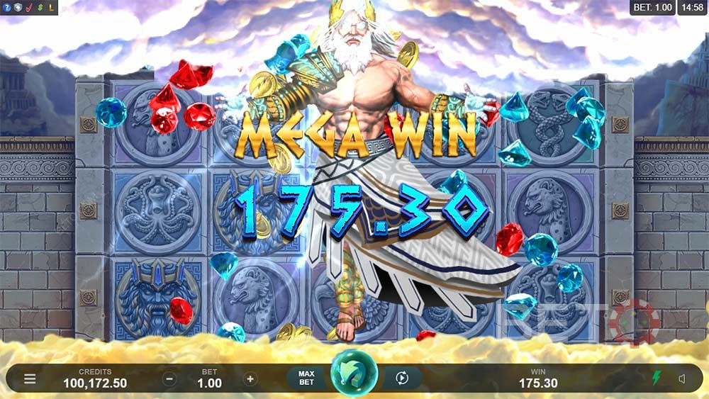 Land en Mega Win i Ancient Fortunes: Zeus
