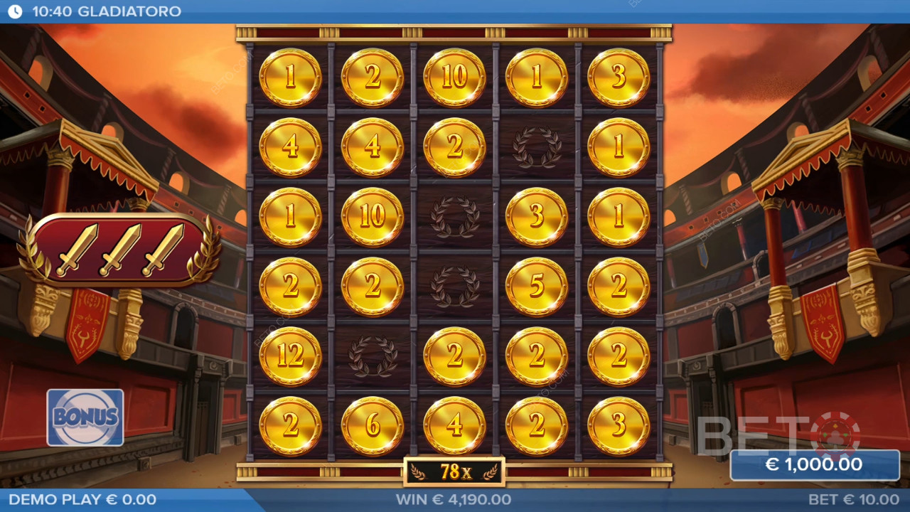 Vind 10.000 gange din indsats i Gladiatoro-spilleautomaten!