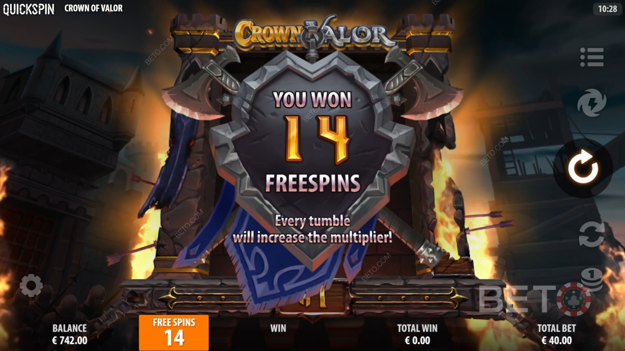 Vind 15.619 gange din indsats i Crown of Valor spilleautomaten!