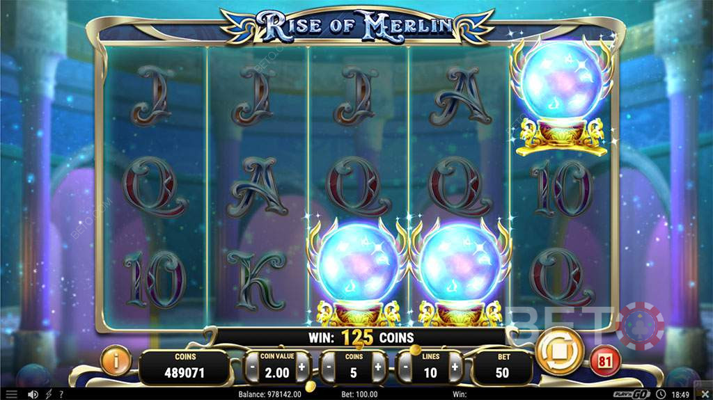 Tre Scatter/Wild symboler i Rise of Merlin