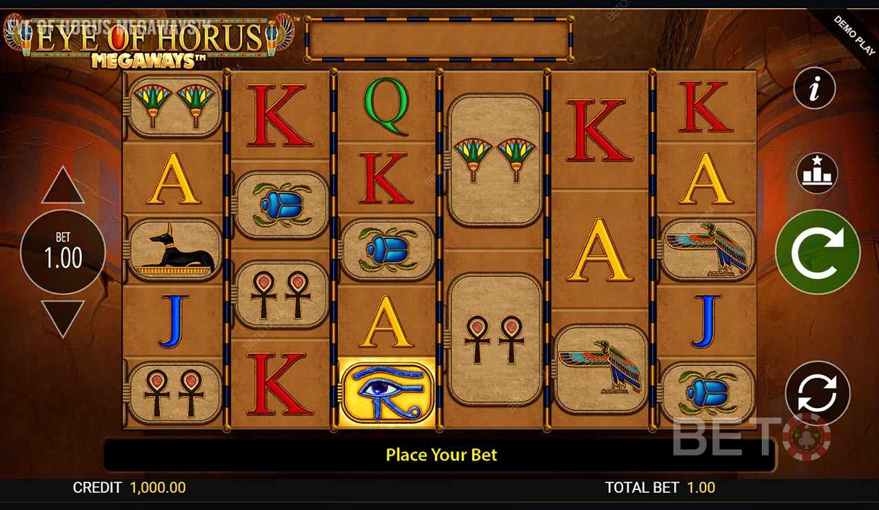 15.625 måder at vinde på i Eye of Horus Megaways spillemaskinen