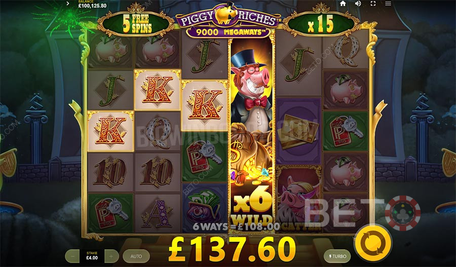 Vildt symbol i Piggy Riches Megaways spil