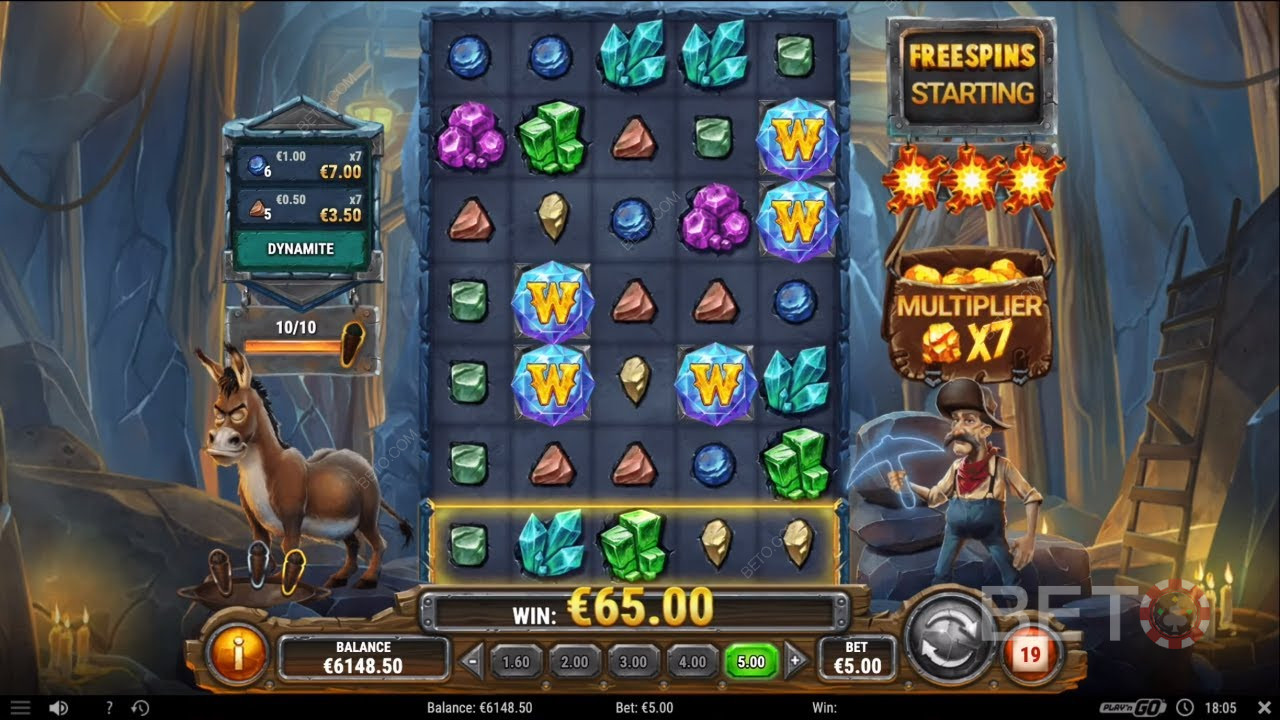 Grav efter bonusser i Miner Donkey Trouble