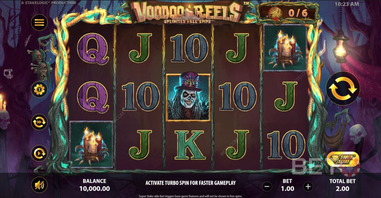 Det hvidmalede ansigt med hatten er et højtbetalende symbol i Voodoo Reels