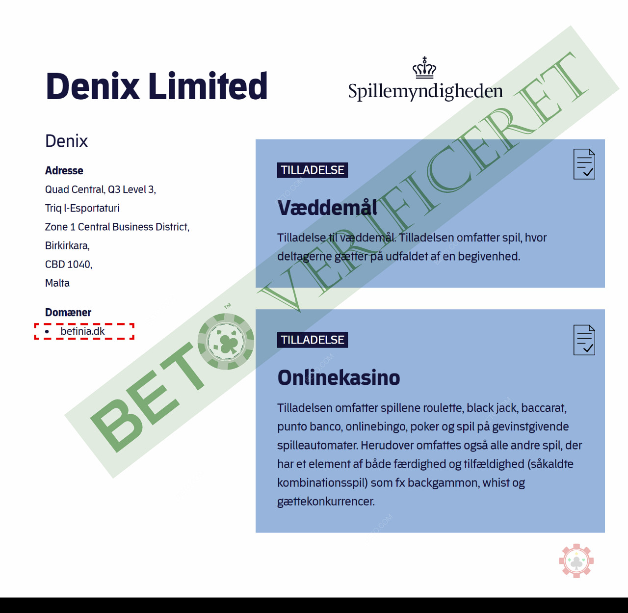 Betinia er licenseret af Spillemyndigheden i Danmark.