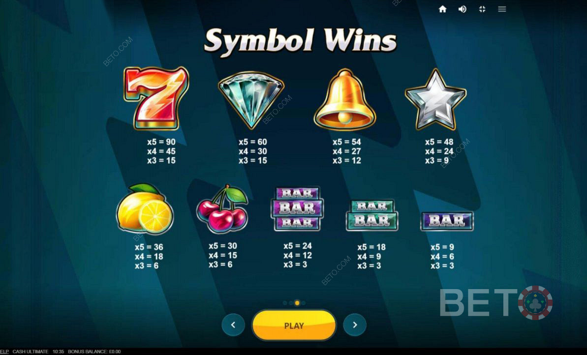 Forskellige symbolkombinationer i Cash Ultimate