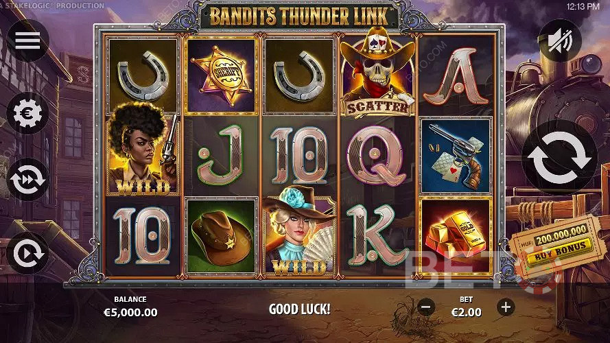 Du spiller på denne spillemaskine med western-tema i Bandits Thunder Link